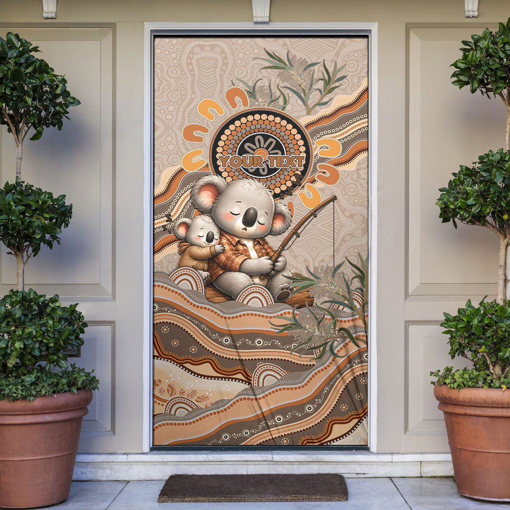 Personalised Australia Father's Day Door Cover Koality Dad Fishing Aboriginal Dot Art