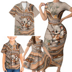 Personalised Australia Father's Day Family Matching Short Sleeve Bodycon Dress and Hawaiian Shirt Koality Dad Fishing Aboriginal Dot Art