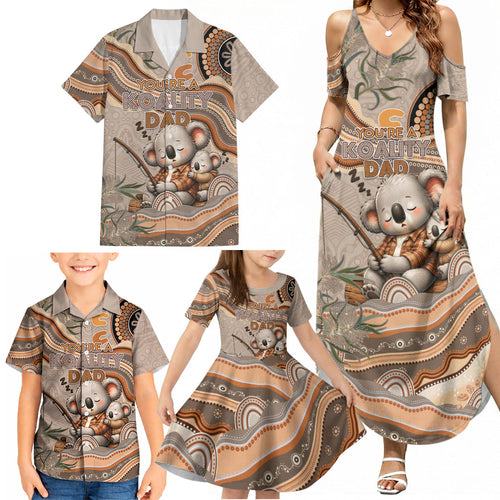 Personalised Australia Father's Day Family Matching Summer Maxi Dress and Hawaiian Shirt Koality Dad Fishing Aboriginal Dot Art