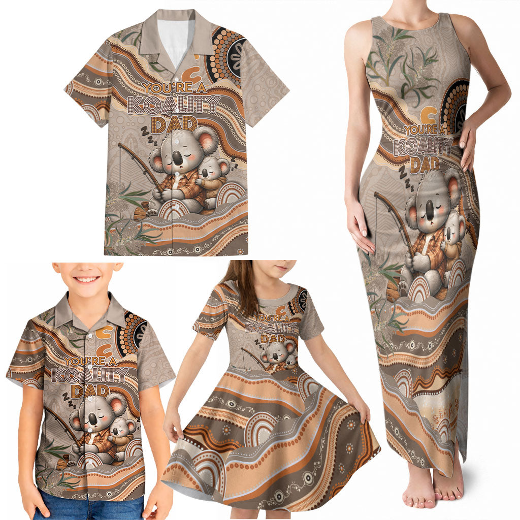 Personalised Australia Father's Day Family Matching Tank Maxi Dress and Hawaiian Shirt Koality Dad Fishing Aboriginal Dot Art