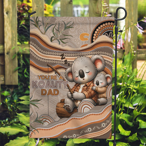 Australia Father's Day Garden Flag Koality Dad Fishing Aboriginal Dot Art
