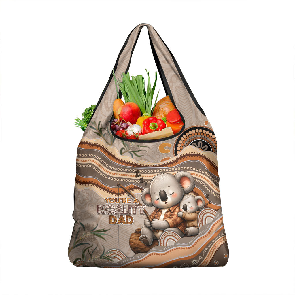 Australia Father's Day Grocery Bag Koality Dad Fishing Aboriginal Dot Art
