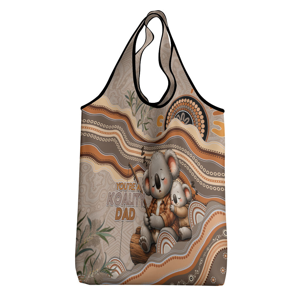Australia Father's Day Grocery Bag Koality Dad Fishing Aboriginal Dot Art