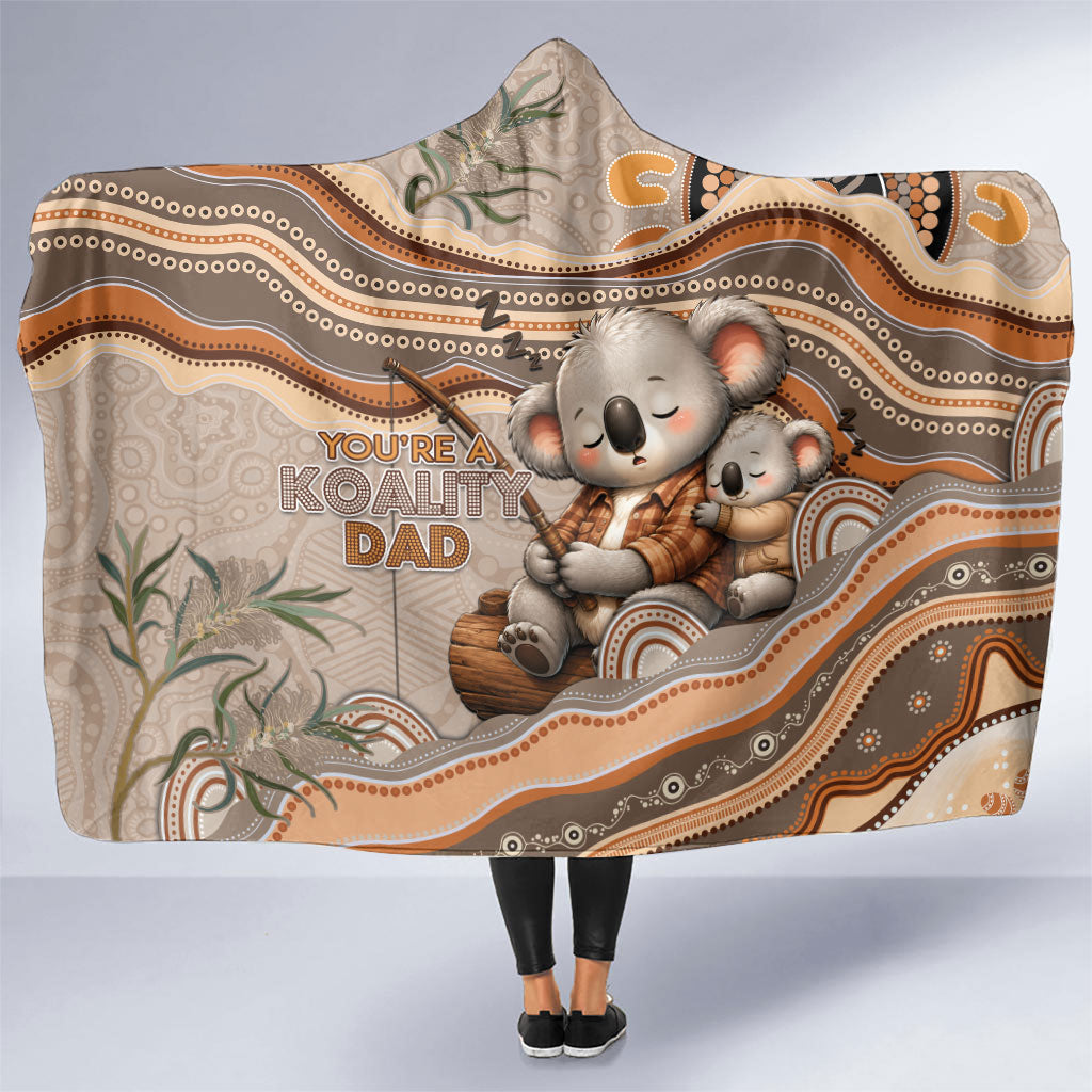 Australia Father's Day Hooded Blanket Koality Dad Fishing Aboriginal Dot Art