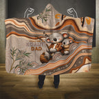 Australia Father's Day Hooded Blanket Koality Dad Fishing Aboriginal Dot Art