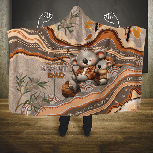 Australia Father's Day Hooded Blanket Koality Dad Fishing Aboriginal Dot Art