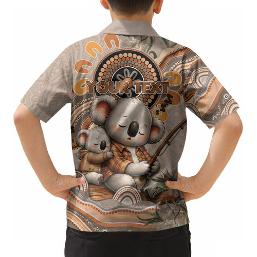 Personalised Australia Father's Day Kid Hawaiian Shirt Koality Dad Fishing Aboriginal Dot Art