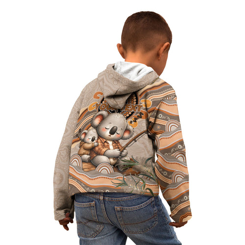 Personalised Australia Father's Day Kid Hoodie Koality Dad Fishing Aboriginal Dot Art