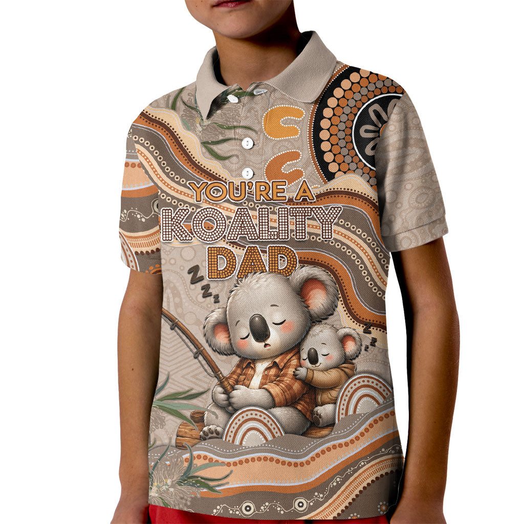 Personalised Australia Father's Day Kid Polo Shirt Koality Dad Fishing Aboriginal Dot Art