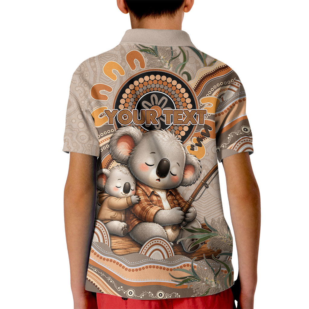 Personalised Australia Father's Day Kid Polo Shirt Koality Dad Fishing Aboriginal Dot Art