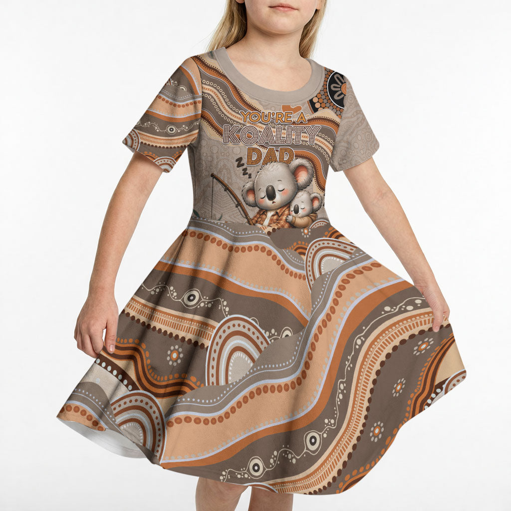 Personalised Australia Father's Day Kid Short Sleeve Dress Koality Dad Fishing Aboriginal Dot Art