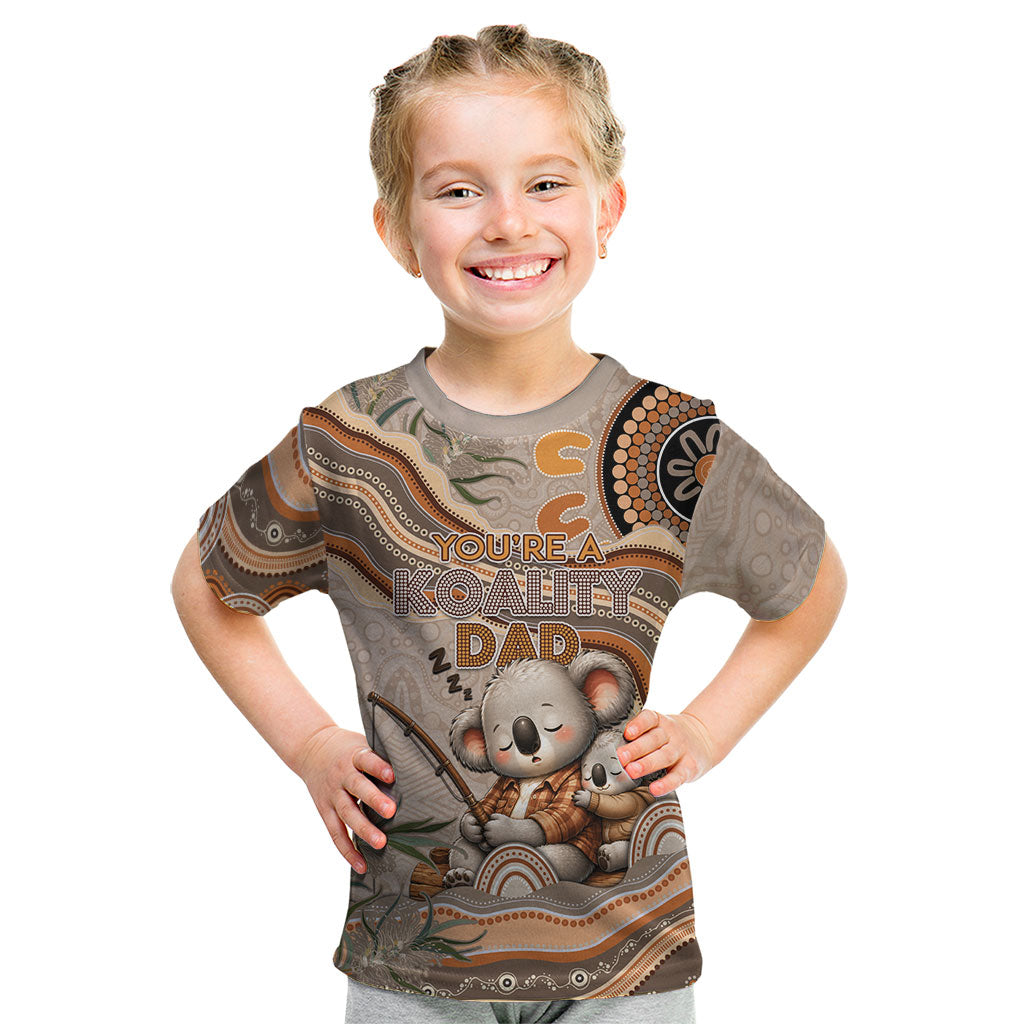 Personalised Australia Father's Day Kid T Shirt Koality Dad Fishing Aboriginal Dot Art