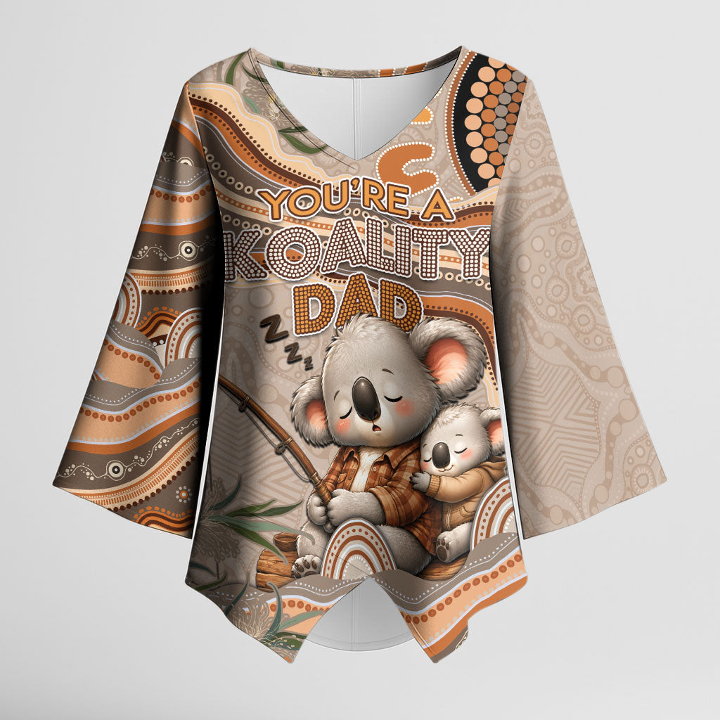 Personalised Australia Father's Day Kimono Sleeve Blouse Koality Dad Fishing Aboriginal Dot Art