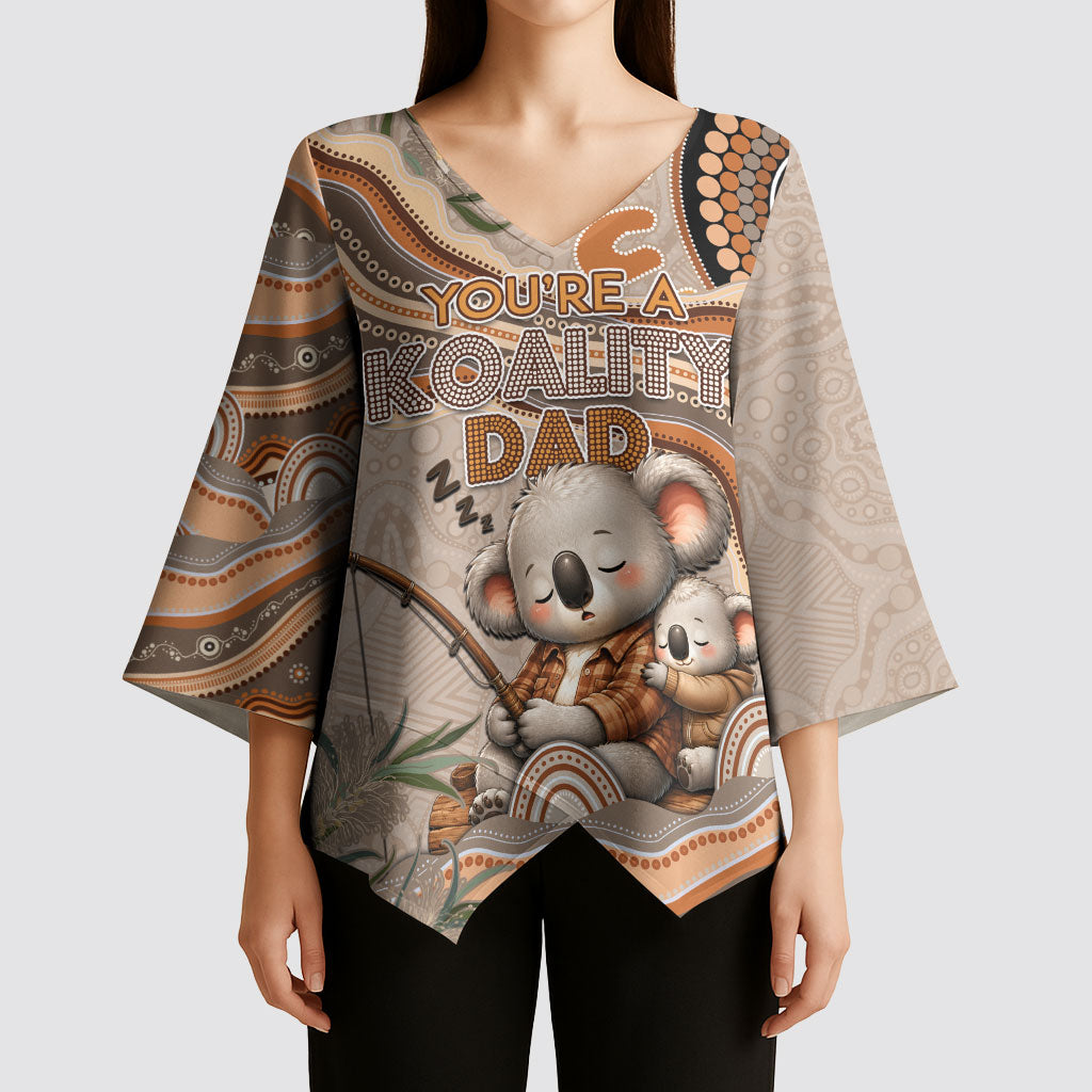 Personalised Australia Father's Day Kimono Sleeve Blouse Koality Dad Fishing Aboriginal Dot Art