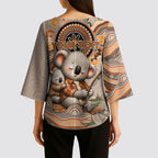 Personalised Australia Father's Day Kimono Sleeve Blouse Koality Dad Fishing Aboriginal Dot Art
