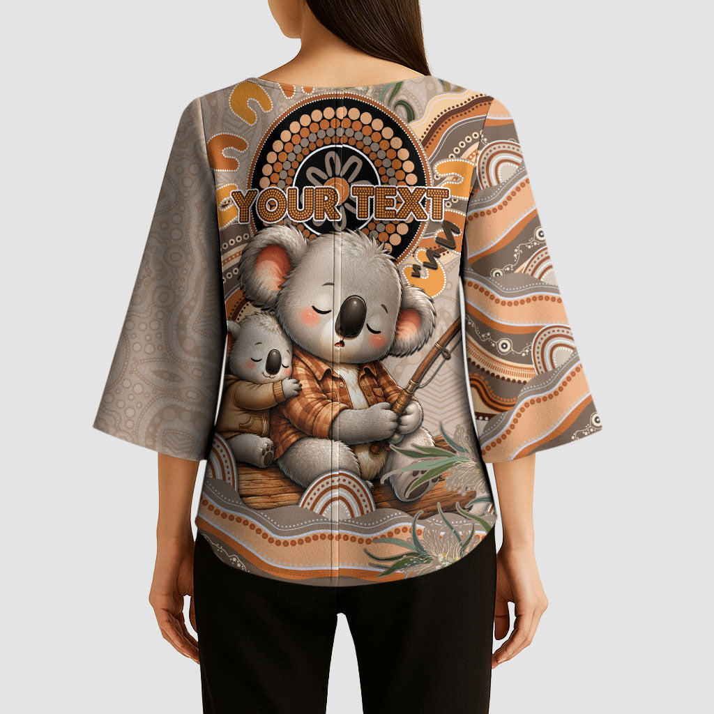 Personalised Australia Father's Day Kimono Sleeve Blouse Koality Dad Fishing Aboriginal Dot Art
