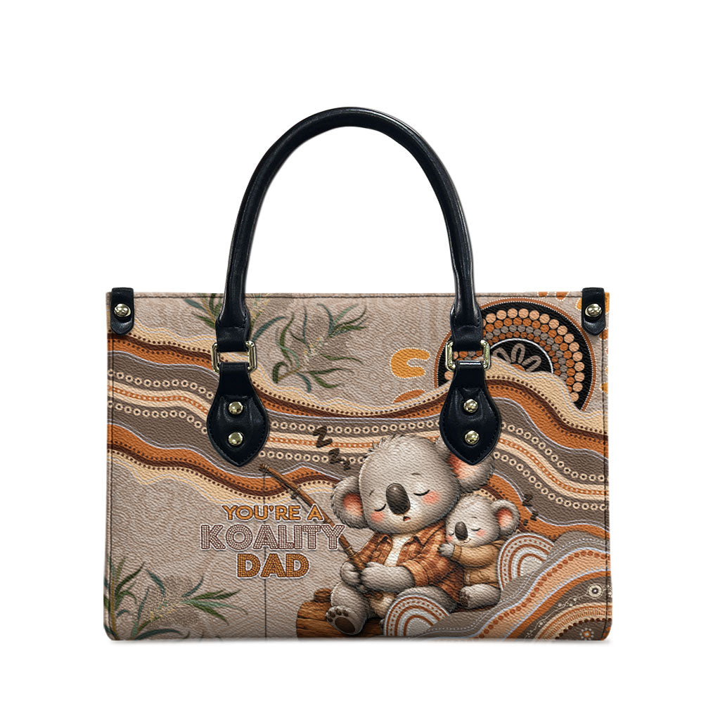 Australia Father's Day Leather Bag Koality Dad Fishing Aboriginal Dot Art