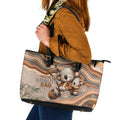Australia Father's Day Leather Tote Bag Koality Dad Fishing Aboriginal Dot Art