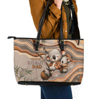 Australia Father's Day Leather Tote Bag Koality Dad Fishing Aboriginal Dot Art