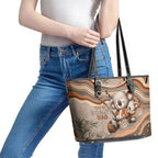 Australia Father's Day Leather Tote Bag Koality Dad Fishing Aboriginal Dot Art