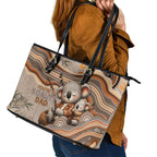 Australia Father's Day Leather Tote Bag Koality Dad Fishing Aboriginal Dot Art