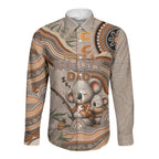 Personalised Australia Father's Day Long Sleeve Button Shirt Koality Dad Fishing Aboriginal Dot Art