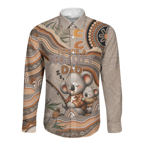 Personalised Australia Father's Day Long Sleeve Button Shirt Koality Dad Fishing Aboriginal Dot Art