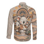 Personalised Australia Father's Day Long Sleeve Button Shirt Koality Dad Fishing Aboriginal Dot Art