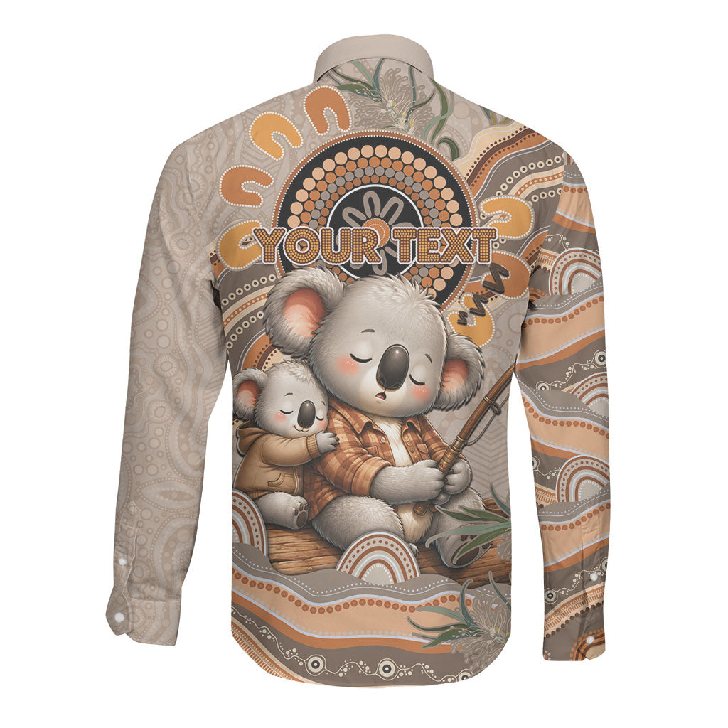 Personalised Australia Father's Day Long Sleeve Button Shirt Koality Dad Fishing Aboriginal Dot Art
