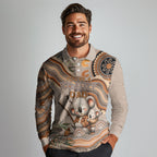 Personalised Australia Father's Day Long Sleeve Polo Shirt Koality Dad Fishing Aboriginal Dot Art