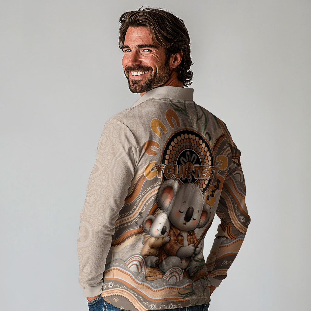 Personalised Australia Father's Day Long Sleeve Polo Shirt Koality Dad Fishing Aboriginal Dot Art