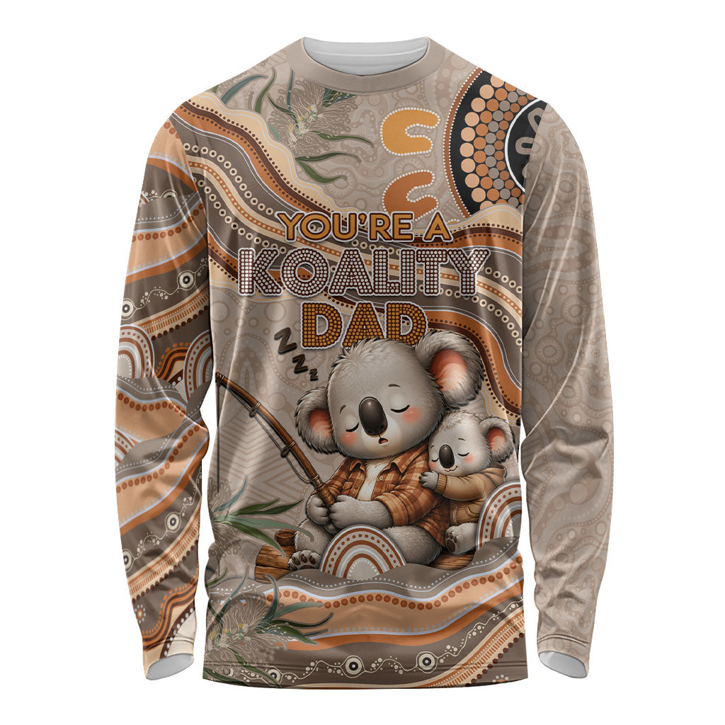 Personalised Australia Father's Day Long Sleeve Shirt Koality Dad Fishing Aboriginal Dot Art