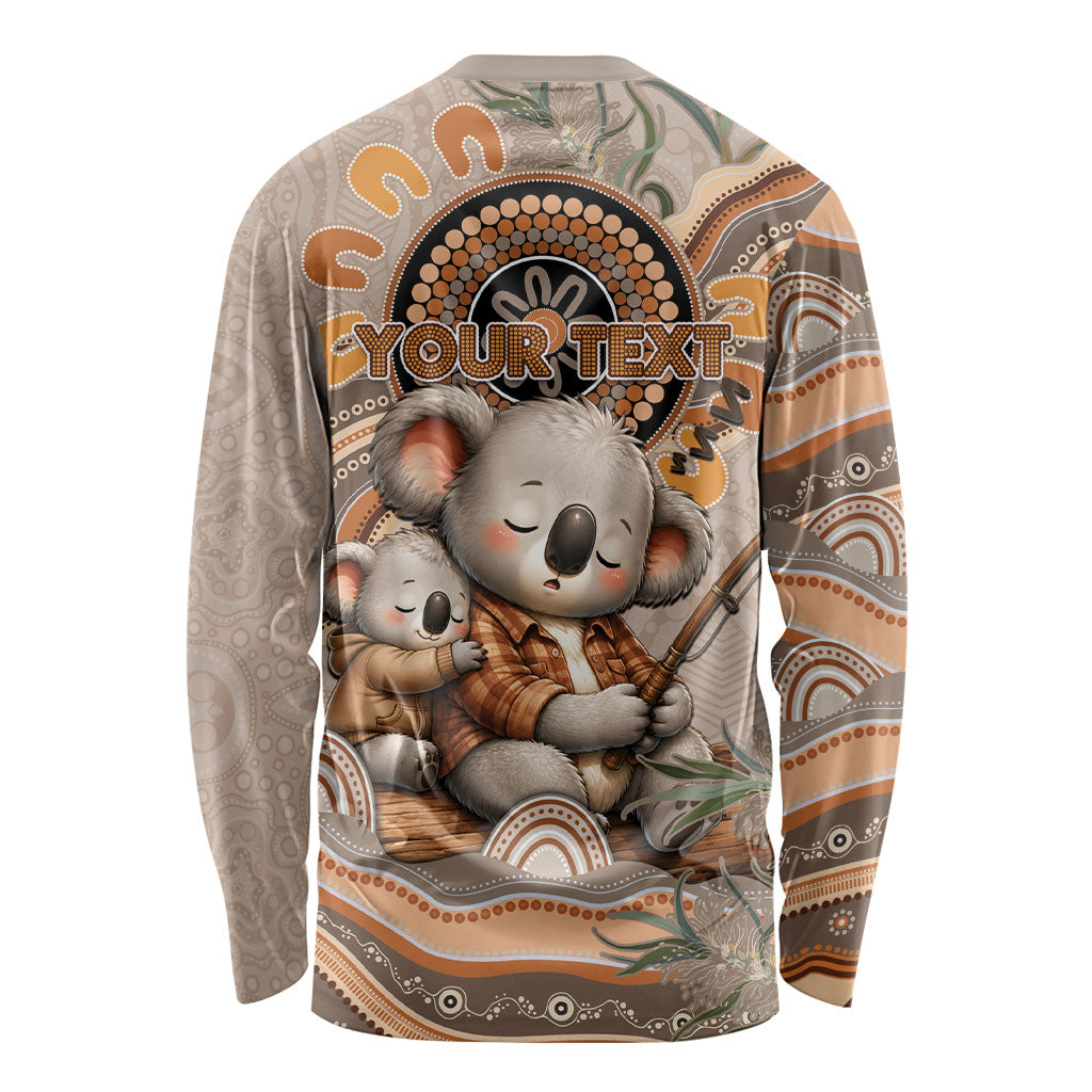 Personalised Australia Father's Day Long Sleeve Shirt Koality Dad Fishing Aboriginal Dot Art