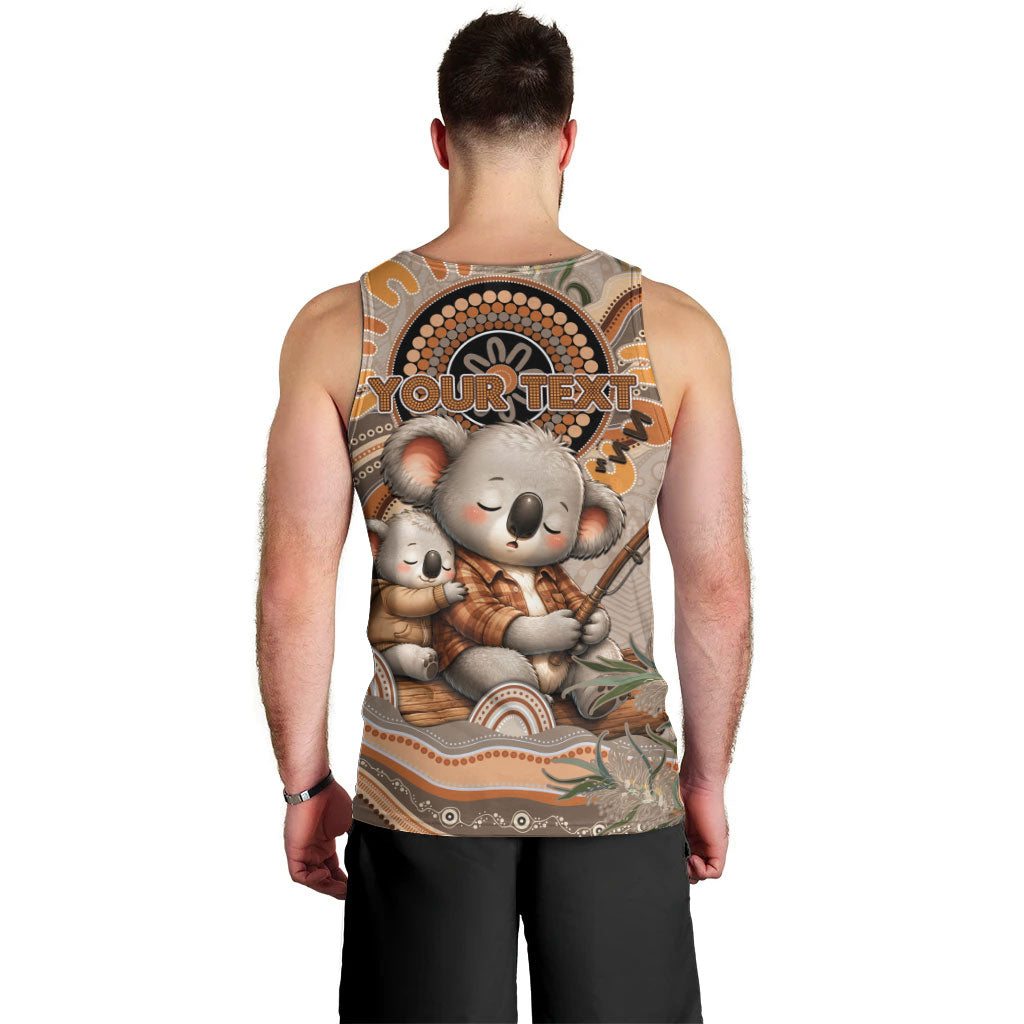 Personalised Australia Father's Day Men Tank Top Koality Dad Fishing Aboriginal Dot Art