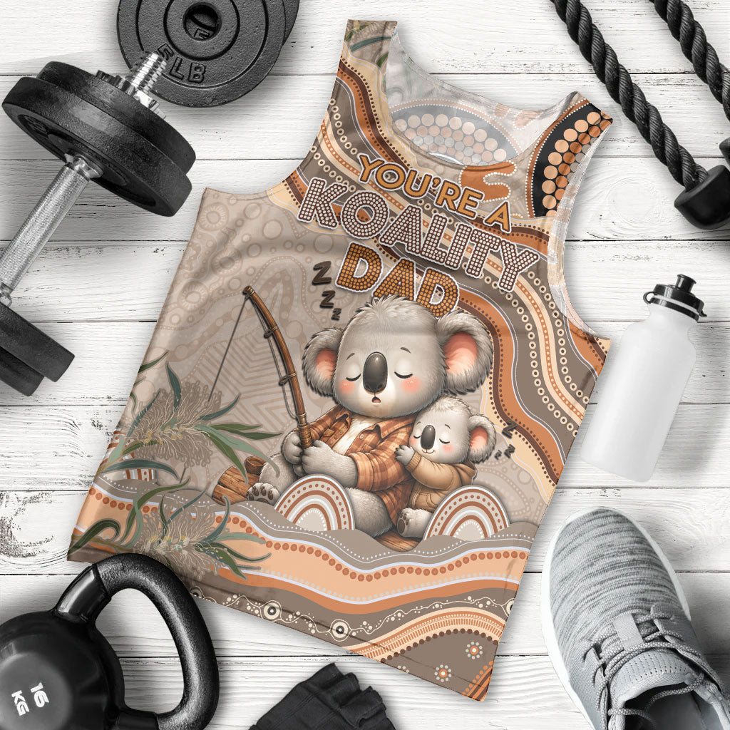 Personalised Australia Father's Day Men Tank Top Koality Dad Fishing Aboriginal Dot Art