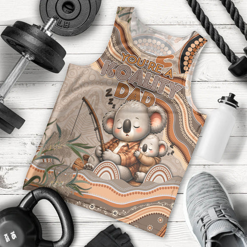 Personalised Australia Father's Day Men Tank Top Koality Dad Fishing Aboriginal Dot Art