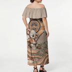 Personalised Australia Father's Day Off Shoulder Maxi Dress Koality Dad Fishing Aboriginal Dot Art