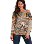 Personalised Australia Father's Day Off Shoulder Sweater Koality Dad Fishing Aboriginal Dot Art