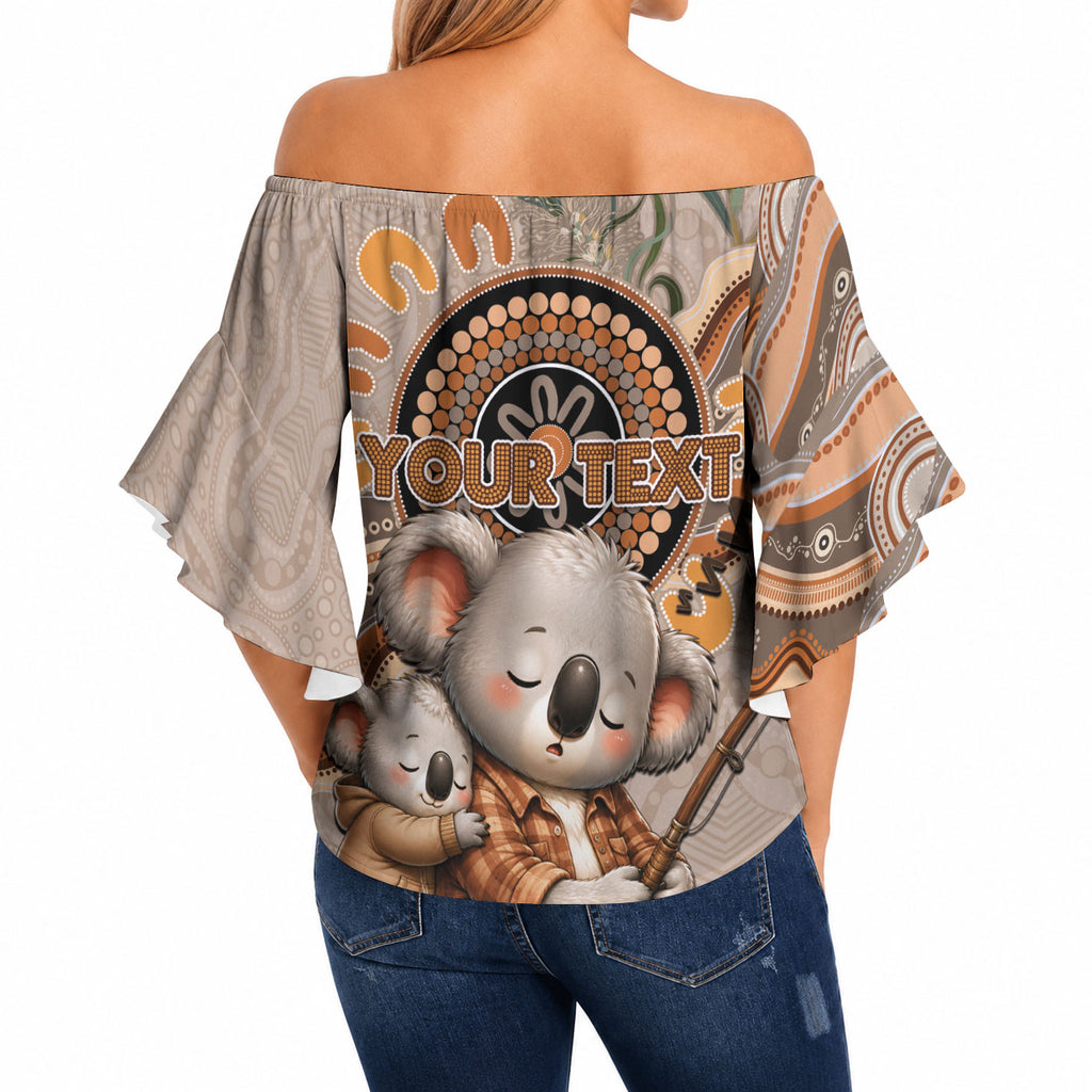 Personalised Australia Father's Day Off Shoulder Wrap Waist Top Koality Dad Fishing Aboriginal Dot Art