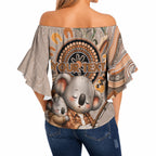 Personalised Australia Father's Day Off Shoulder Wrap Waist Top Koality Dad Fishing Aboriginal Dot Art