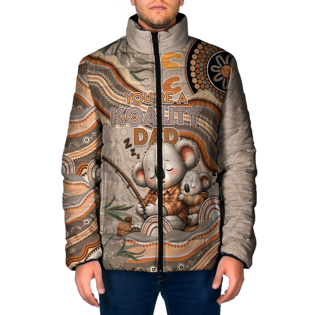 Personalised Australia Father's Day Padded Jacket Koality Dad Fishing Aboriginal Dot Art
