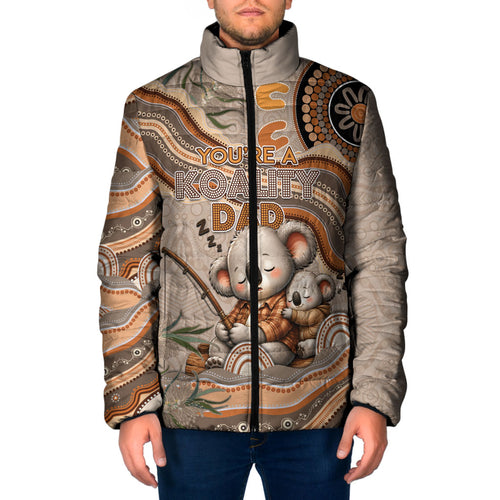 Personalised Australia Father's Day Padded Jacket Koality Dad Fishing Aboriginal Dot Art