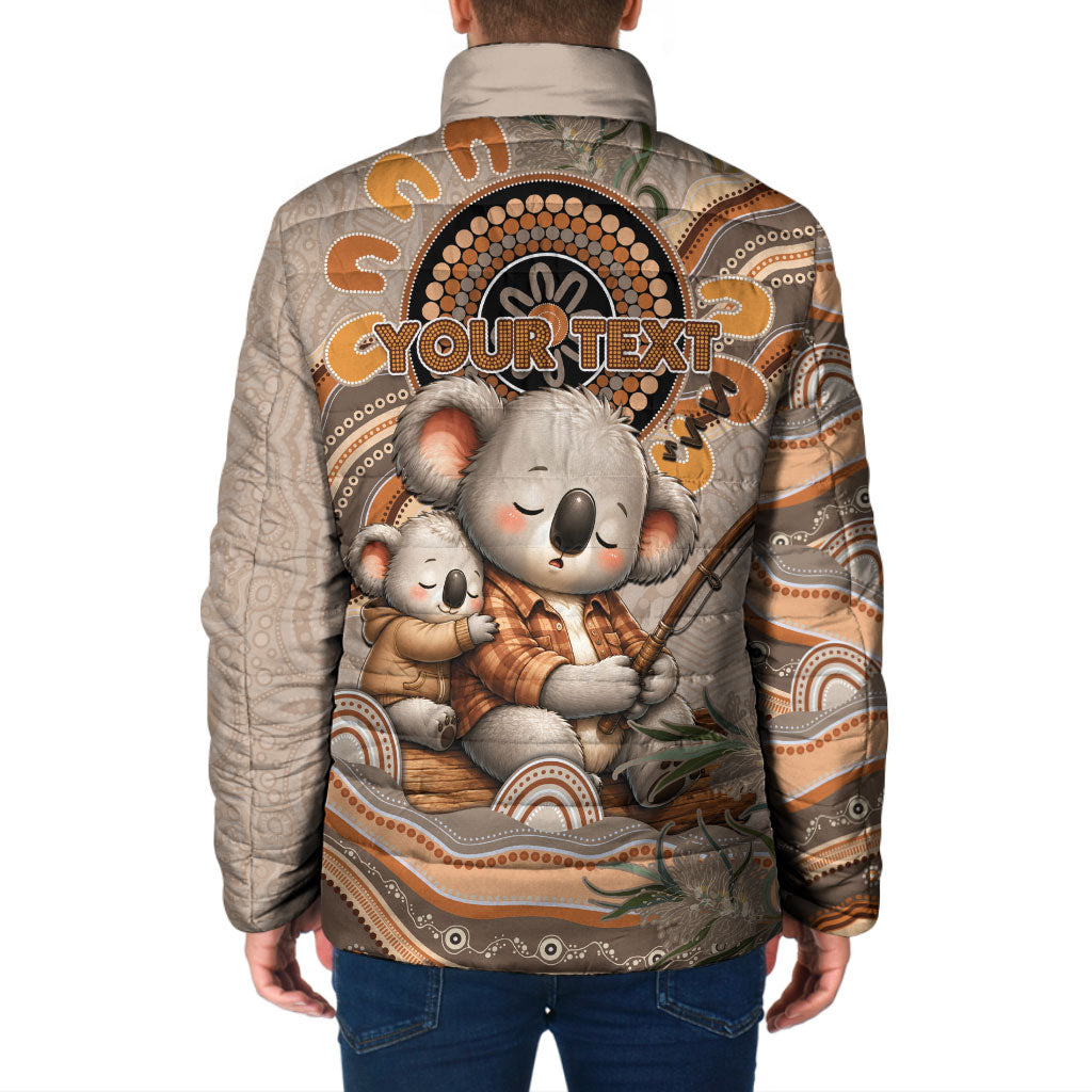 Personalised Australia Father's Day Padded Jacket Koality Dad Fishing Aboriginal Dot Art