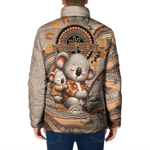 Personalised Australia Father's Day Padded Jacket Koality Dad Fishing Aboriginal Dot Art