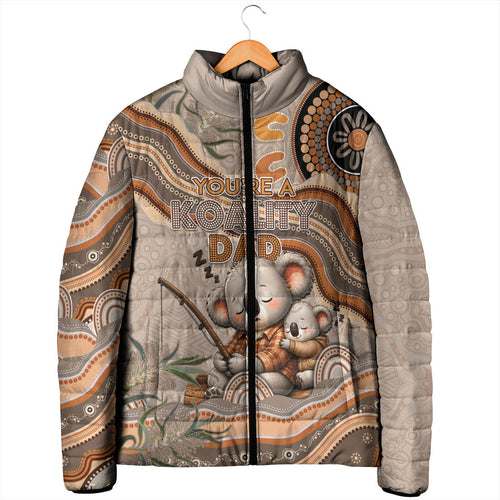 Personalised Australia Father's Day Padded Jacket Koality Dad Fishing Aboriginal Dot Art