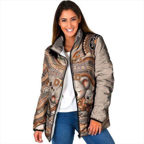 Personalised Australia Father's Day Padded Jacket Koality Dad Fishing Aboriginal Dot Art