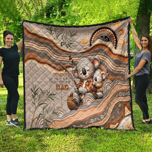 Australia Father's Day Quilt Koality Dad Fishing Aboriginal Dot Art