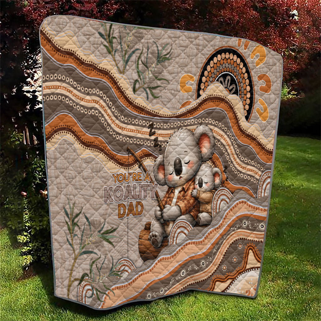 Australia Father's Day Quilt Koality Dad Fishing Aboriginal Dot Art