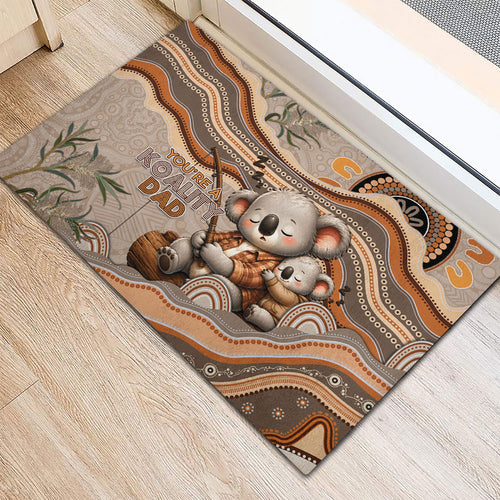 Australia Father's Day Rubber Doormat Koality Dad Fishing Aboriginal Dot Art
