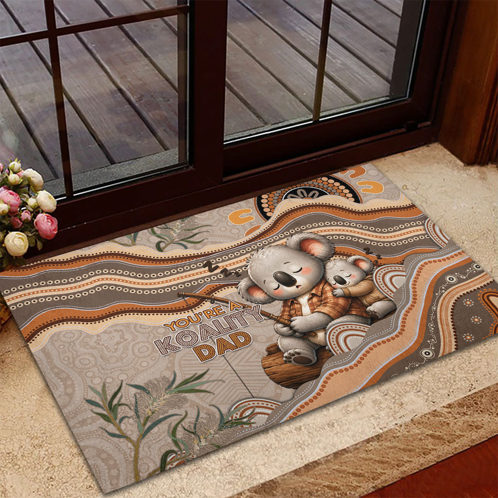 Australia Father's Day Rubber Doormat Koality Dad Fishing Aboriginal Dot Art